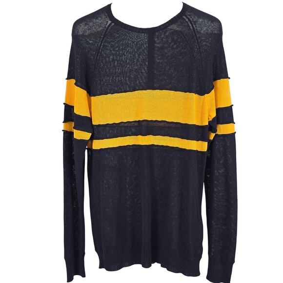 Y2K Armani Exchange Men's Semi Sheer Linen Blend Navy Sweater NWT NOS Size XL - Picture 1 of 9